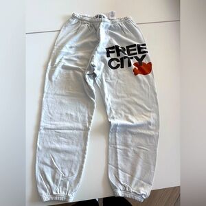 Freecity sweatpants in color, Stardust (very light gray) in a size medium.